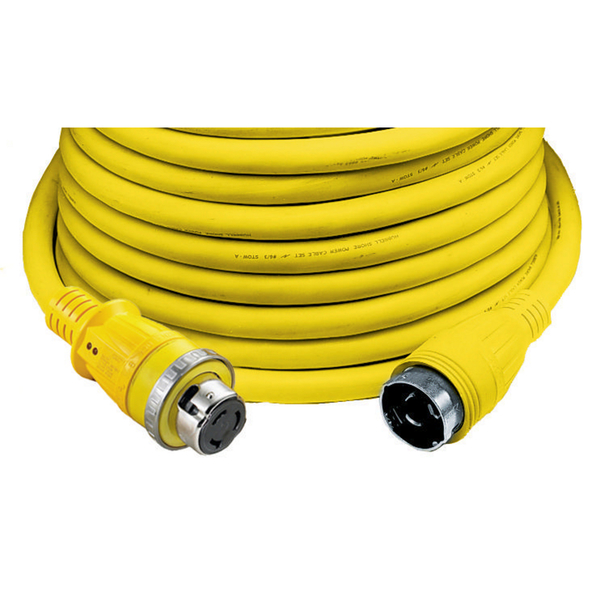 Hubbell Wiring Device-Kellems Locking Devices, Twist-Lock®, Marine Grade, Ship to Shore Cableset, 50A 125V, 2-Pole 3-Wire Grounding, Non-NEMA, Yellow, LED Indicators HBL61CM53LED